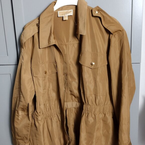 Michael Kors Utility Jacket Women’s XL Tan Full Zip Snap Pocket Long Sleeves - Picture 2 of 8